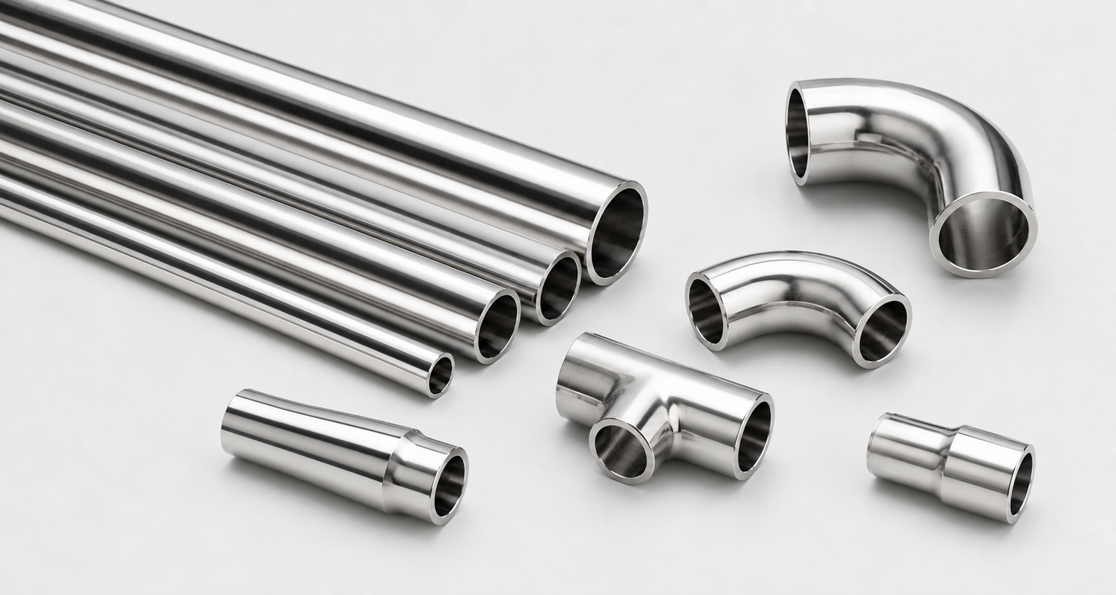 Illustrative view of electropolished UHP stainless-steel tubing and weld fittings